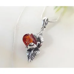 Bernstein Anhänger kleine Rose Silber 925 Bernsteinschmuck BA519