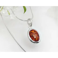 Bernstein Anhänger cognac braun oval Silber-925 CF01