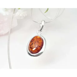 Bernstein Anhänger cognac braun oval Silber-925 CF01