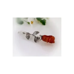 Bernstein Brosche Rose Silber 925 CY49