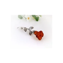 Bernstein Brosche Rose Silber 925 CY39