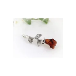 Bernstein Brosche Rose Silber 925 CY33