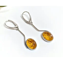 Bernstein Ohrhänger Ohrringe oval gelb Silber 925 bj254