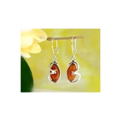 Bernstein Ohrhänger Ohrringe oval cognac Sterlingsilber Silber 925 BJ67a