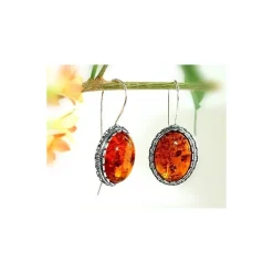 Bernstein Ohrhänger oval cognac Sterlingsilber Silber 925 EA65