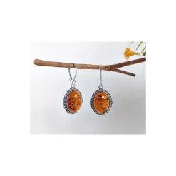 Bernstein Ohrhänger oval cognac Sterlingsilber Silber 925 BJ156