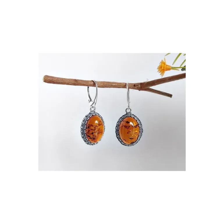 Bernstein Ohrhänger oval cognac Sterlingsilber Silber 925 BJ156
