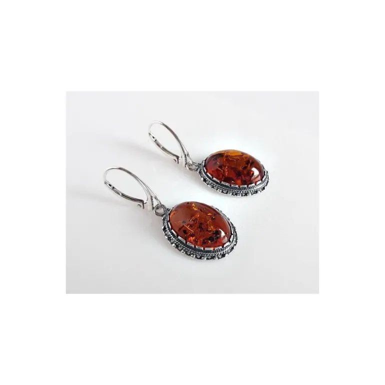 Bernstein Ohrhänger oval cognac Sterlingsilber Silber 925 BJ156