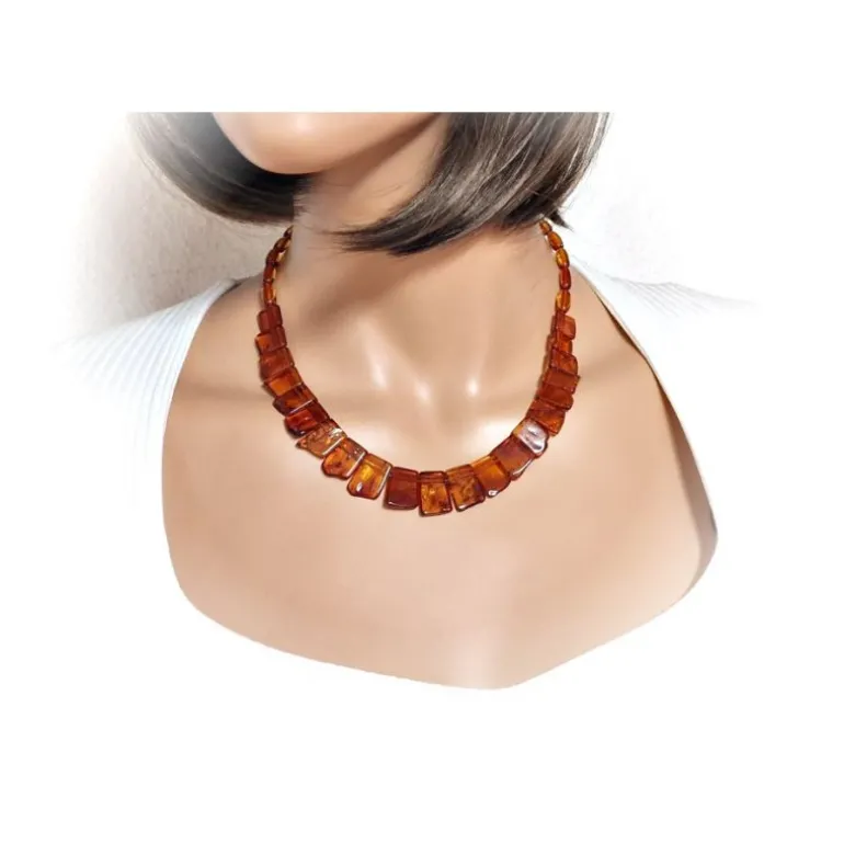 Bernsteinkette braun Damen Collier 45 cm cr29